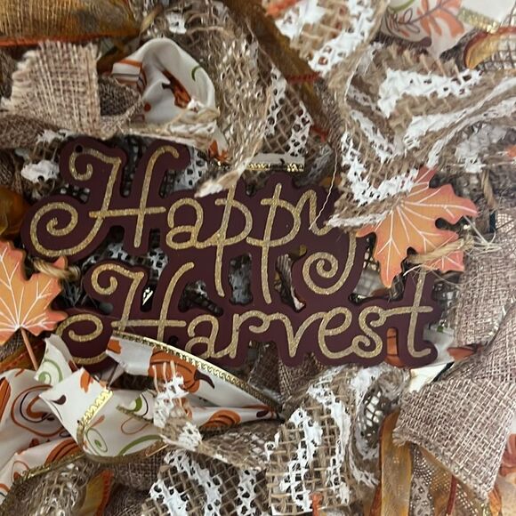 Handmade Fall Autumn Thanksgiving Ribbon Twine Wreath Made on 8” Ring - Picture 2 of 7